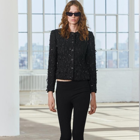Zara Structured Sequins Jacket Blazer Black Classic Womens Medium New 3736/270 - Picture 1 of 12
